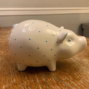 Dot Tiffany piggy bank with blue accents. EUC